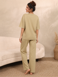 Casual Cotton T-Shirt with Straight Pants Co-Ord Set