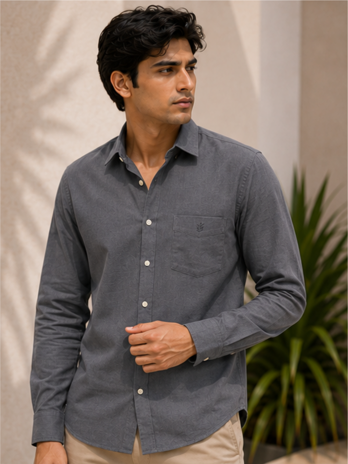Men's Premium Solid Cotton Casual Shirt, Dark Gray