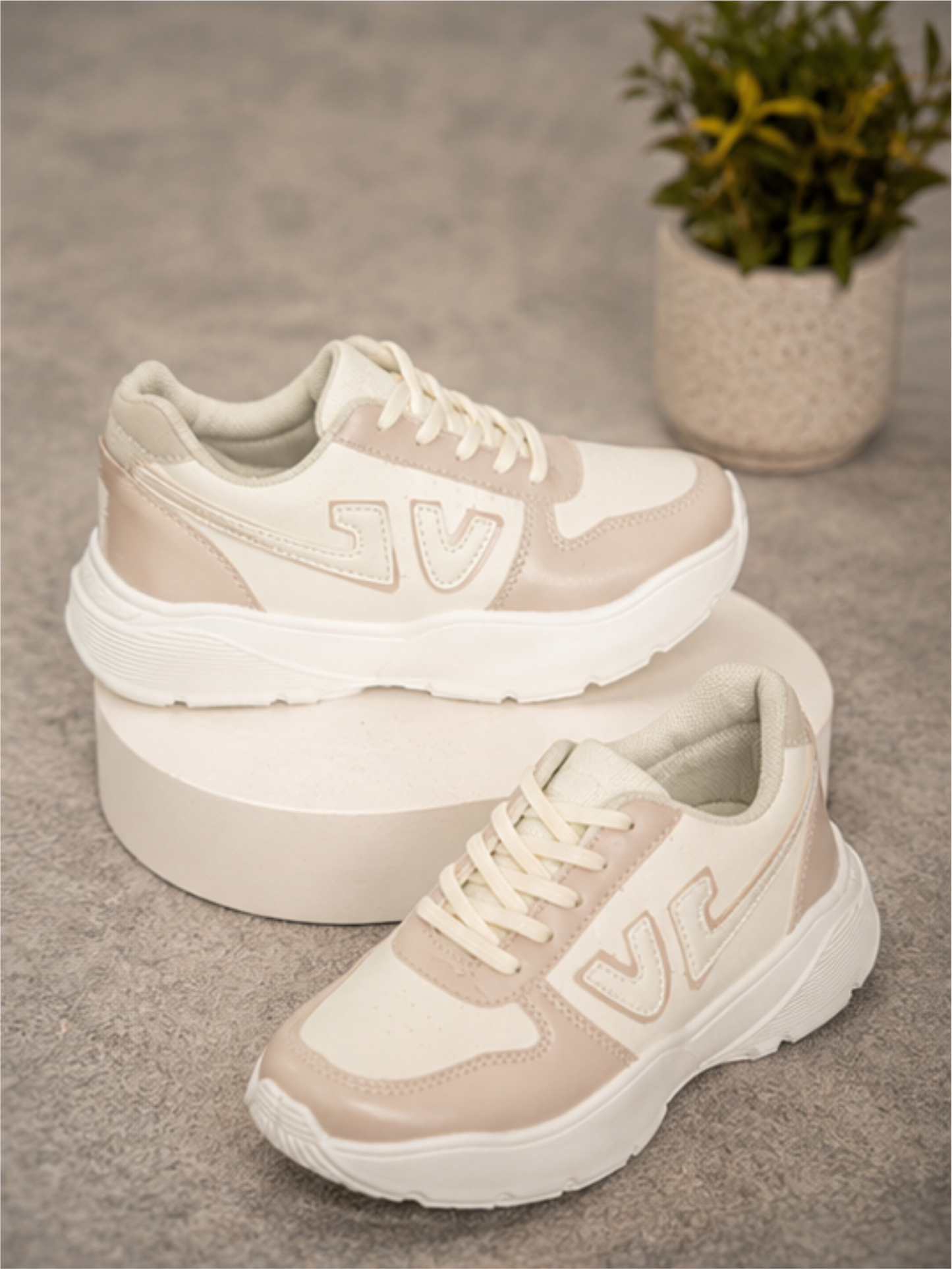Groviano Athletic Shoes Lace up Sneakers Shoes for Women, Cream