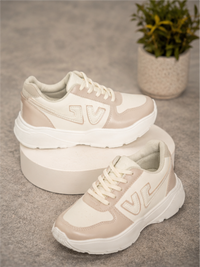 Groviano Athletic Shoes Lace up Sneakers Shoes for Women, Cream
