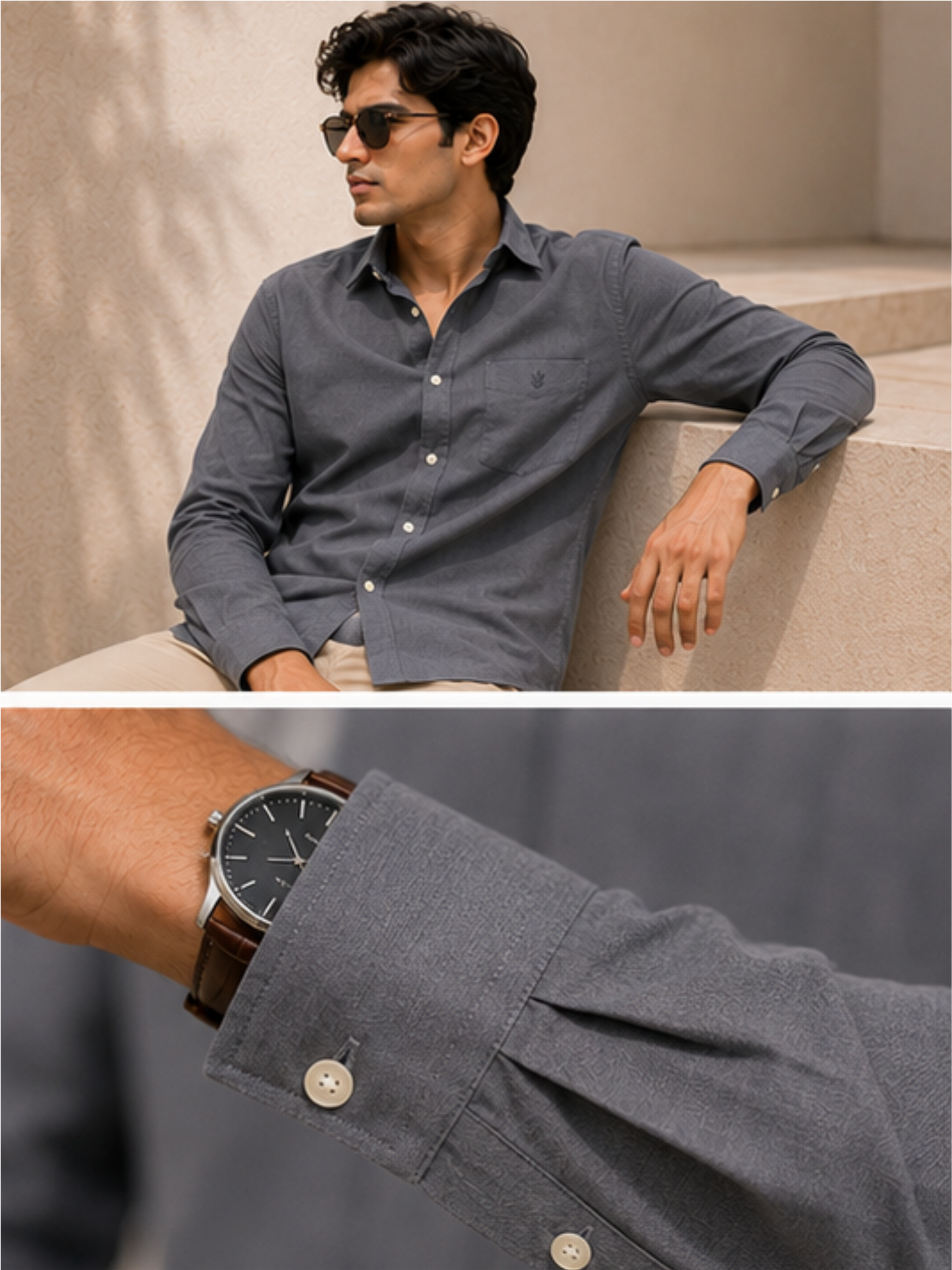 Men's Premium Solid Cotton Casual Shirt, Dark Gray
