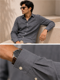 Men's Premium Solid Cotton Casual Shirt, Dark Gray