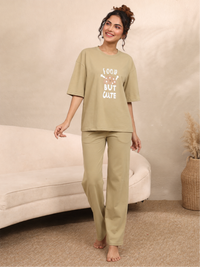 Casual Cotton T-Shirt with Straight Pants Co-Ord Set