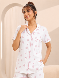 Soft Cotton Printed Half Sleeve Top with Comfortable Shorts Nightwear Set