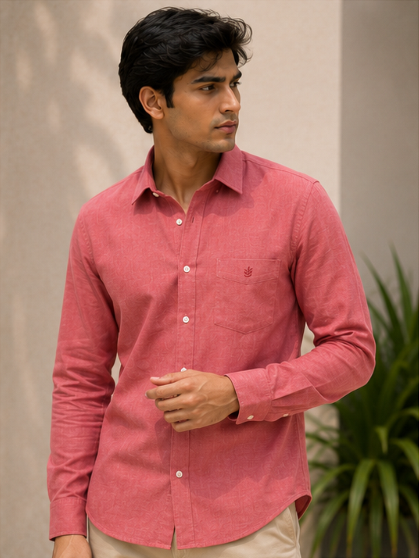 Men's Premium Solid Cotton Casual Shirt, Dusty Pink