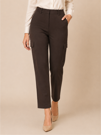 Solid Relaxed Fit High-Rise Flat-Front Cargos Trousers