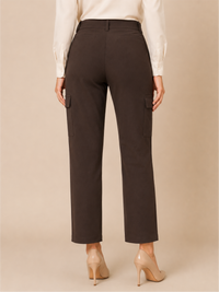 Solid Relaxed Fit High-Rise Flat-Front Cargos Trousers