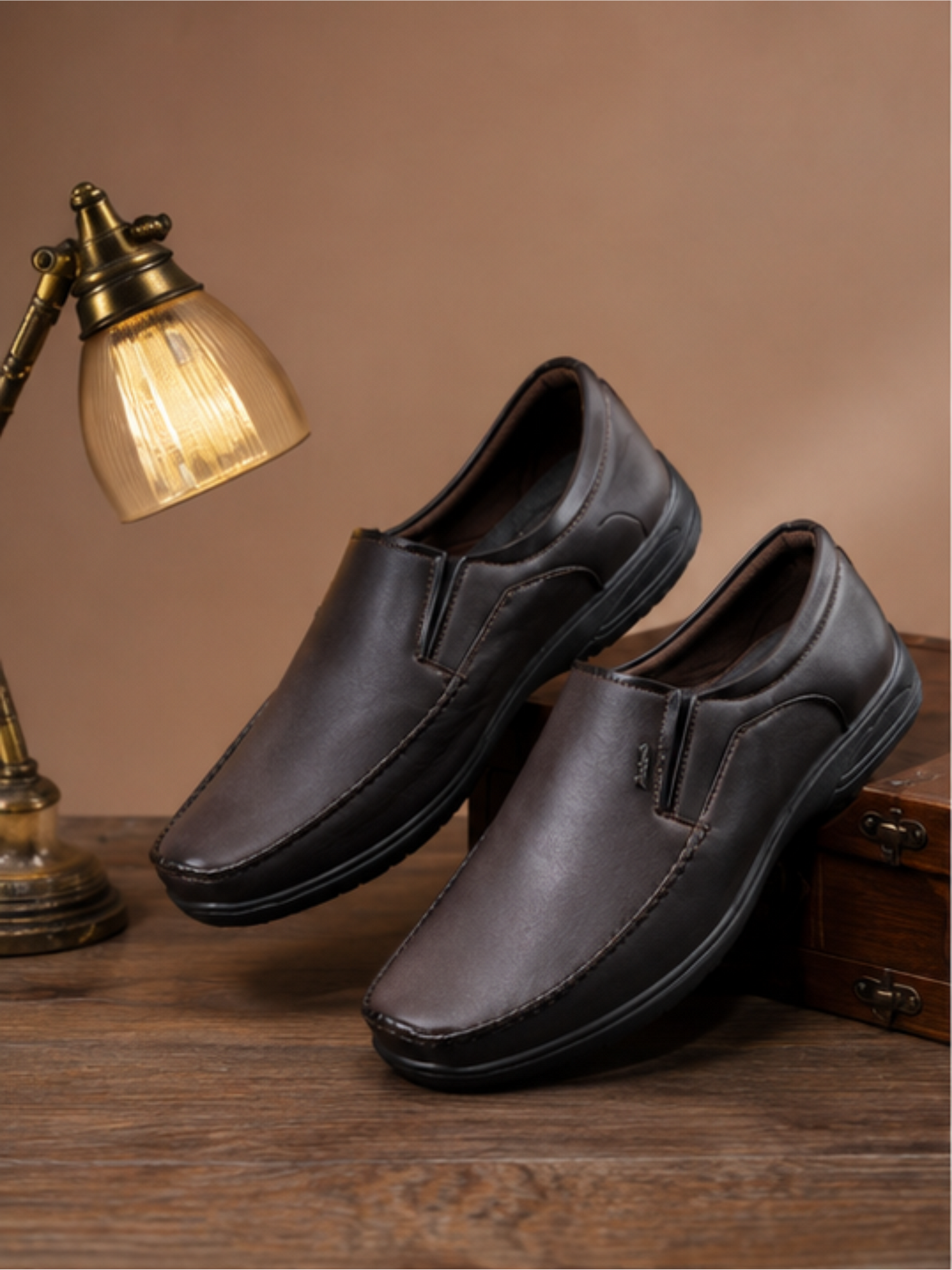 Leather Daily Slip On Formal Shoes for Men, Brown