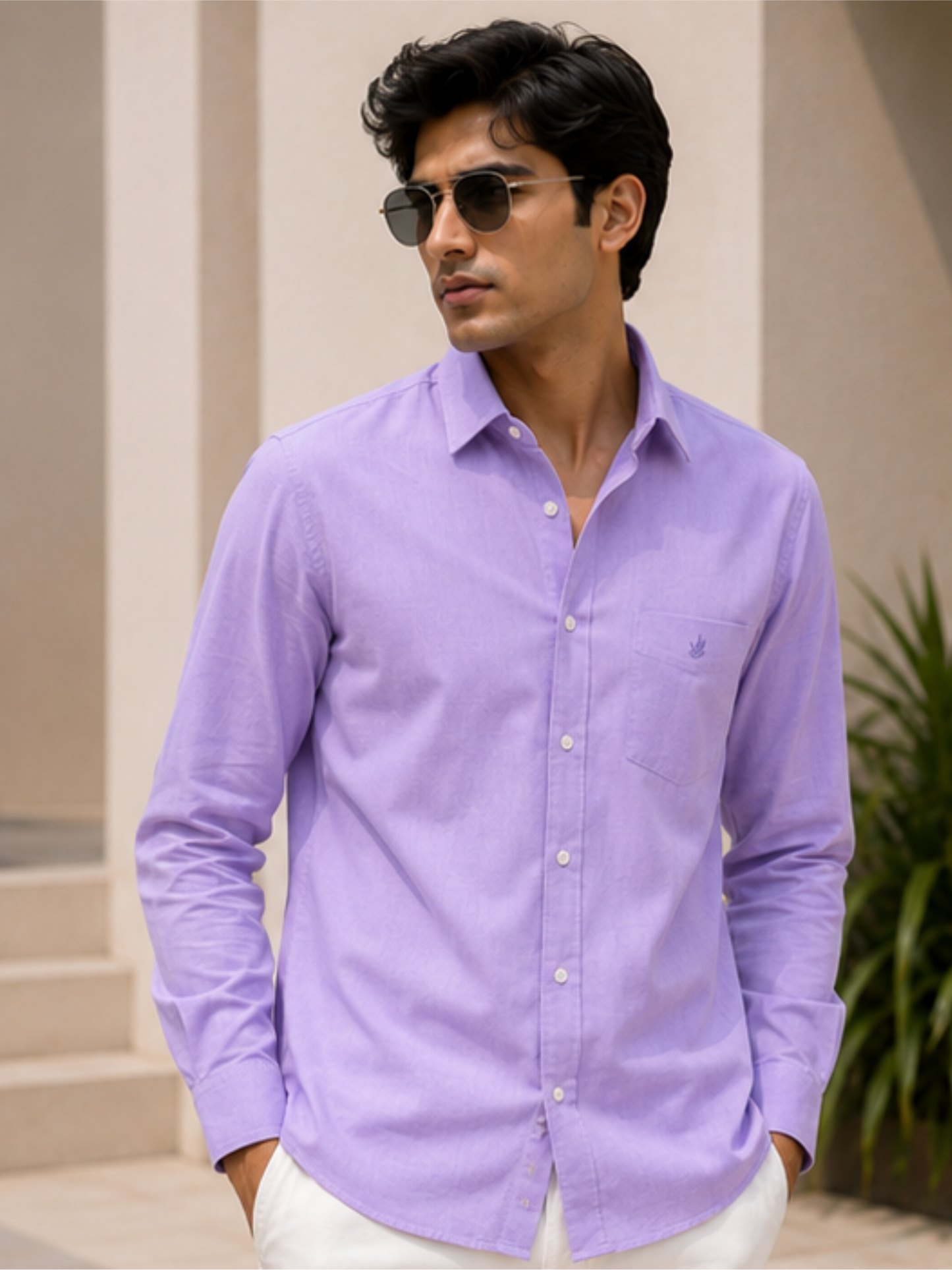Men's Premium Solid Cotton Casual Shirt, Purple
