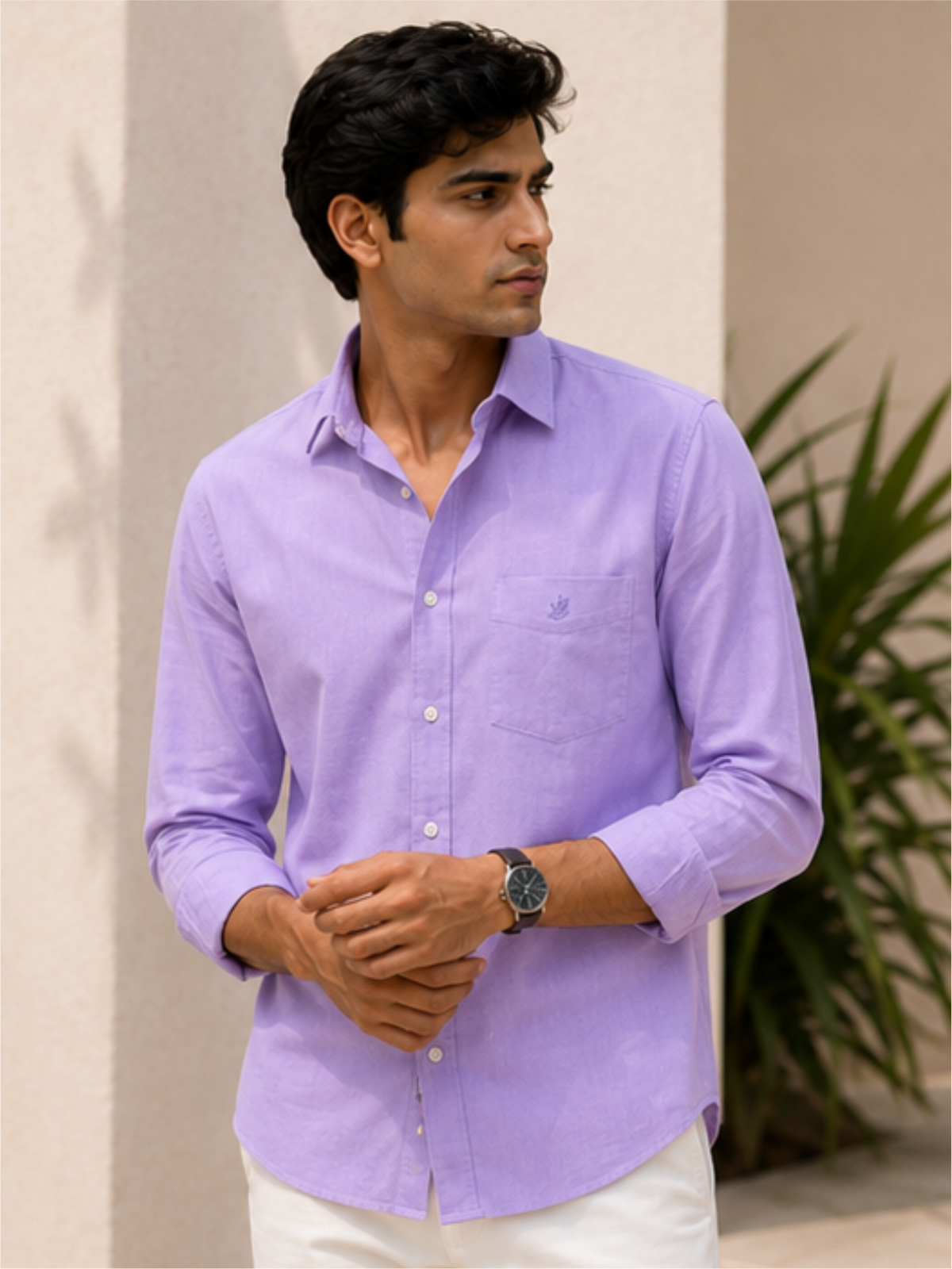 Men's Premium Solid Cotton Casual Shirt, Purple