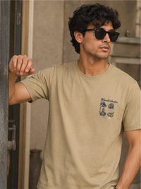 Boys Short Sleeves Round Neck Chest Printed Cotton Relaxed Fit T-Shirts, Camel