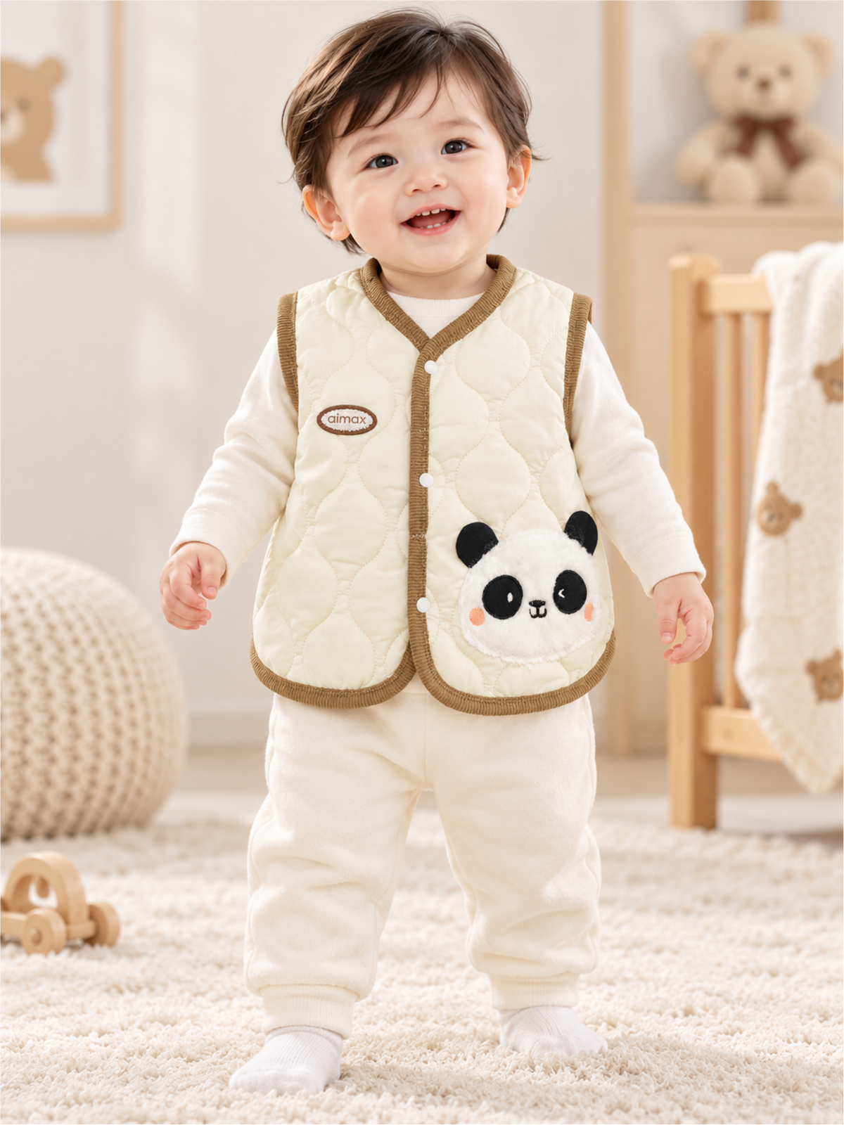 Baby Ultra-Soft Quilted Winter Waistcoat Unisex with Cute Animal Patch