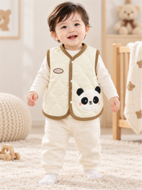 Baby Ultra-Soft Quilted Winter Waistcoat Unisex with Cute Animal Patch