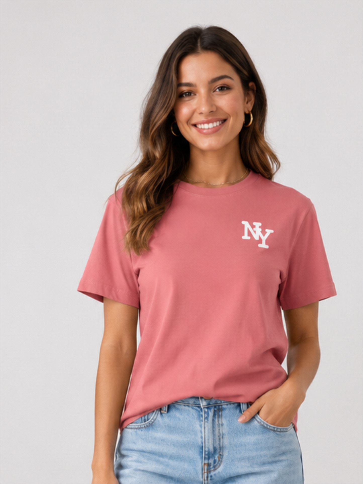 Relaxed Fit Round-Neck Graphic Dusty Pink T-Shirt