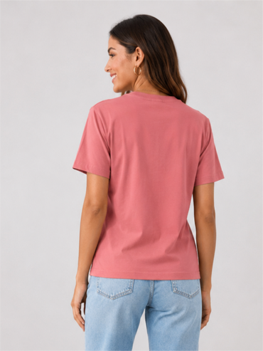 Relaxed Fit Round-Neck Graphic Dusty Pink T-Shirt