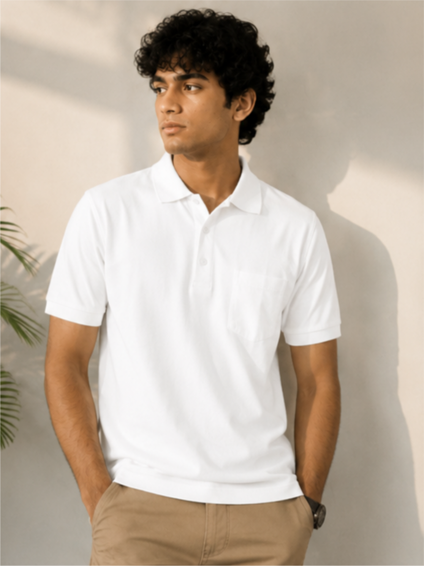 Men's Matty Polo Neck with Packet Half Slivees T-Shirt, White