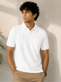 Men's Matty Polo Neck with Packet Half Slivees T-Shirt, White