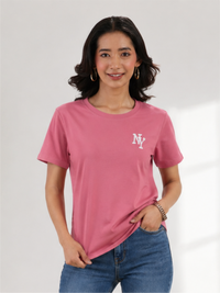 Round-Neck Printed T-Shirt with Front NY Print