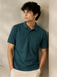 Men's Premium & Polo Neck Half Sleeves Plain with Pocket, Teal Green