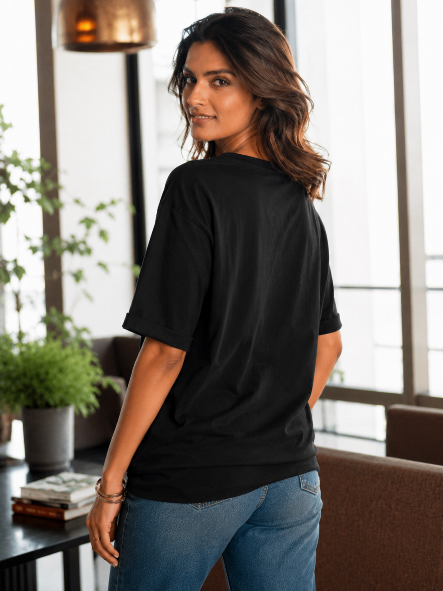 Drop Shoulder Cotton Relaxed Fit Round Neck T-Shirt