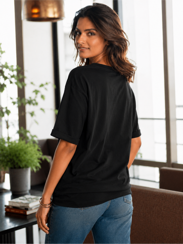 Drop Shoulder Cotton Relaxed Fit Round Neck T-Shirt