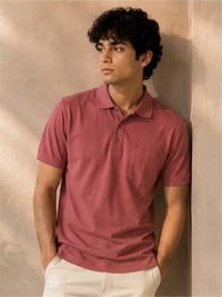 Men's Matty Polo Neck with Packet Half Slivees T-Shirt, Rust