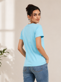 Light Blue Casual Round-Neck T-Shirt with NY Graphic