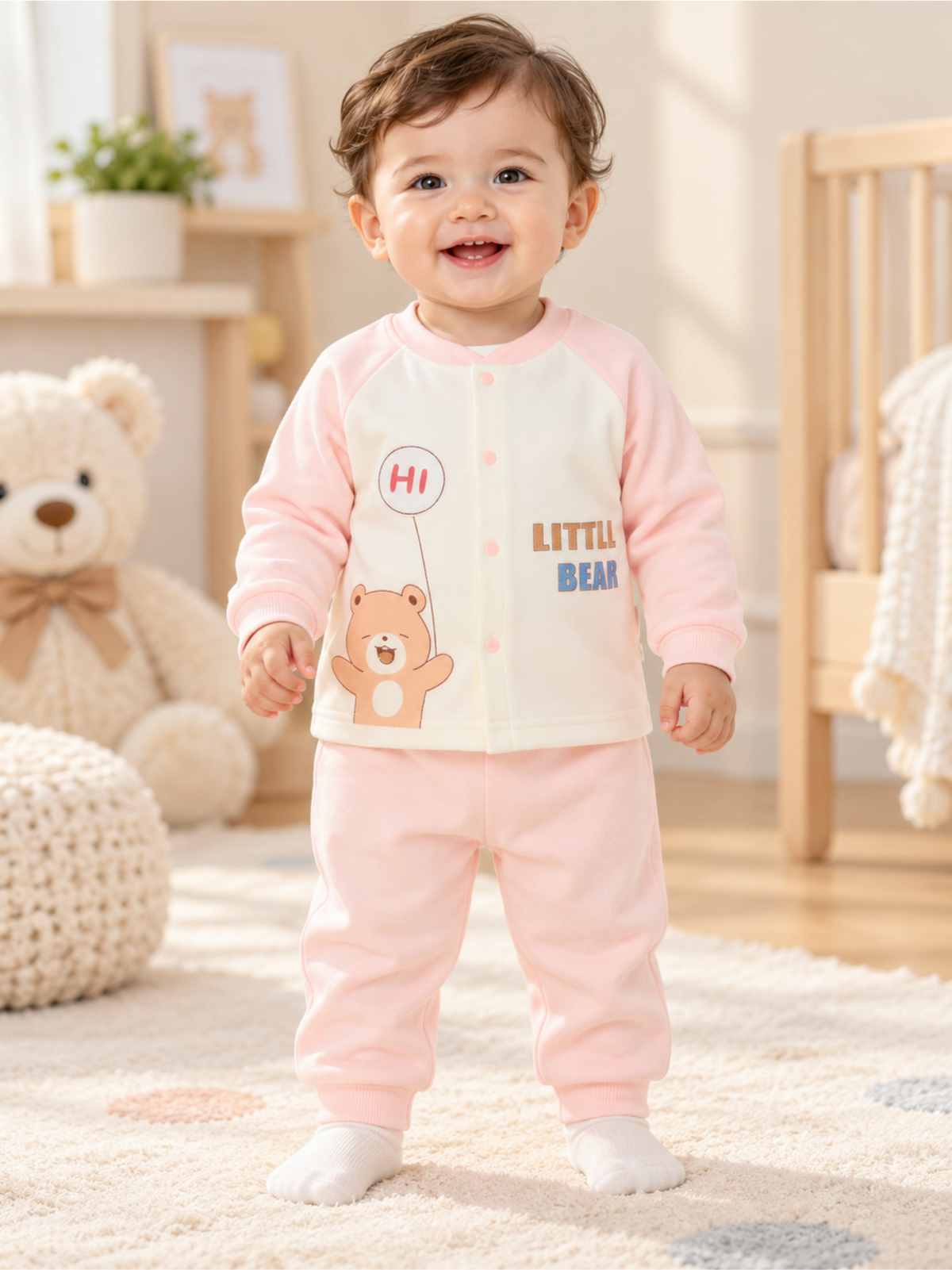 Baby Snug Winter Top Pant Set with Cute Bear Print