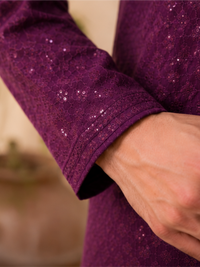Men's Floral Embroidered Sequinned Kurta with Bottom, Wine