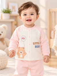 Baby Snug Winter Top Pant Set with Cute Bear Print