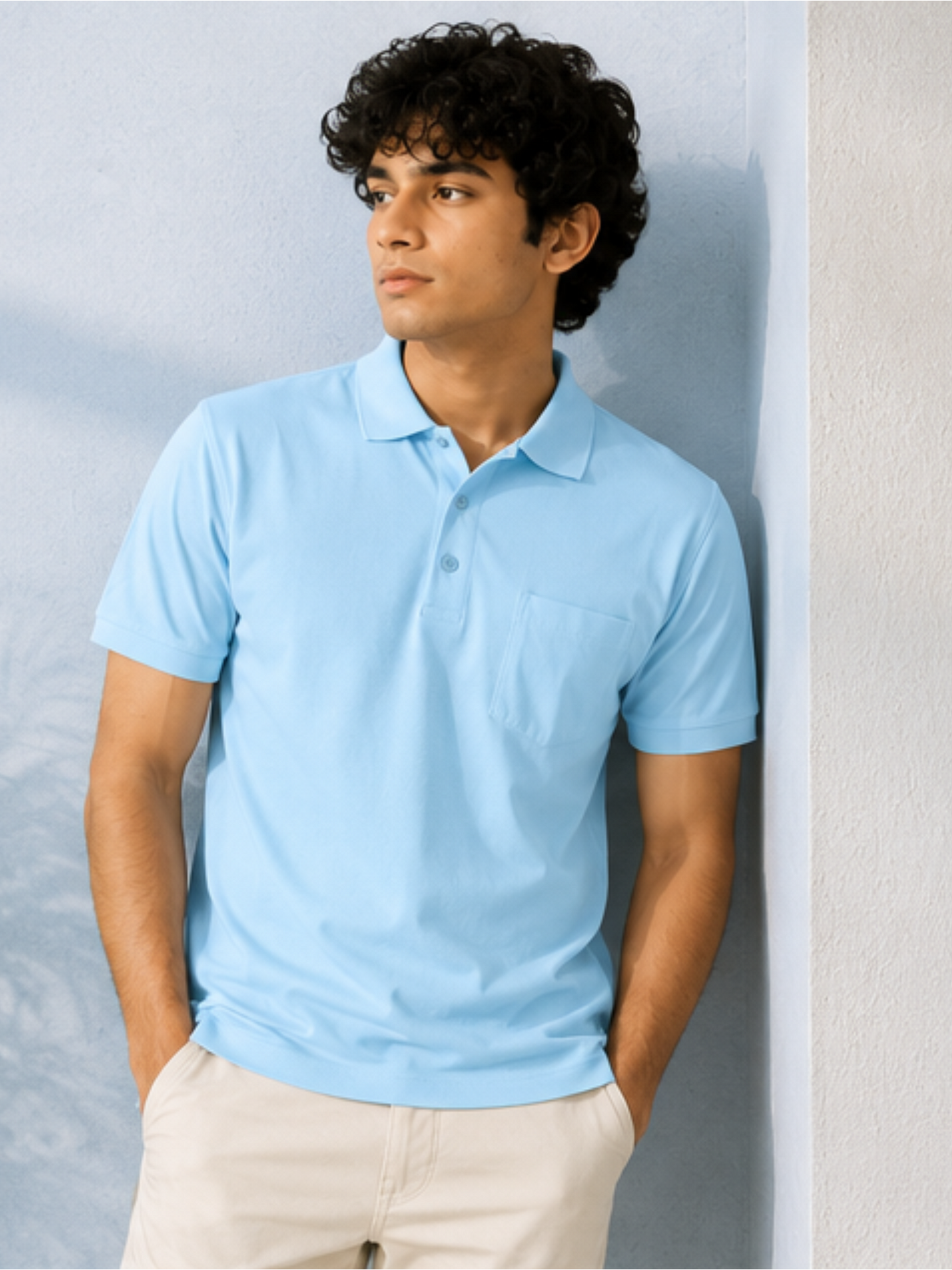 Men's Premium & Polo Neck Half Sleeves Plain with Pocket, Sku Blue