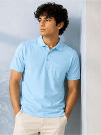Men's Premium & Polo Neck Half Sleeves Plain with Pocket, Sku Blue