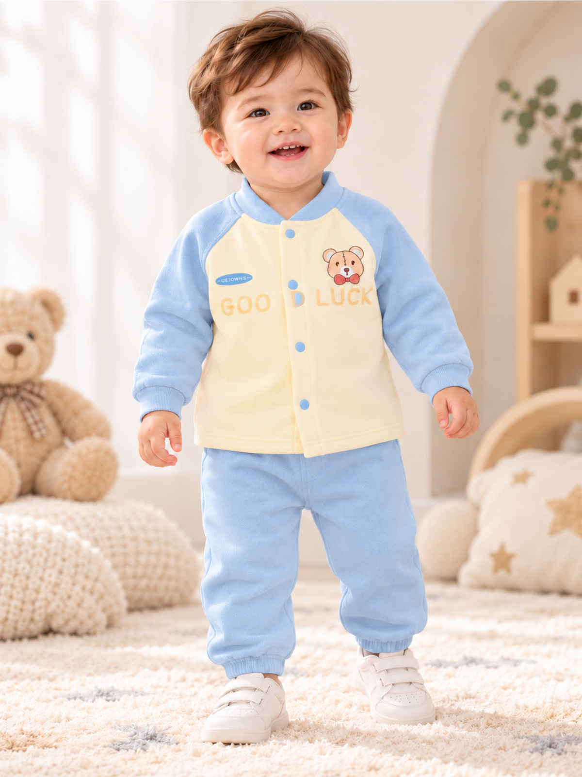 Baby Snug Winter Top Pant Set with Cute Bear Print