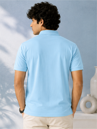 Men's Premium & Polo Neck Half Sleeves Plain with Pocket, Sku Blue