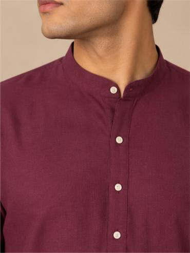 Men Solid Regular Straight Kurta with Bottom, Wine