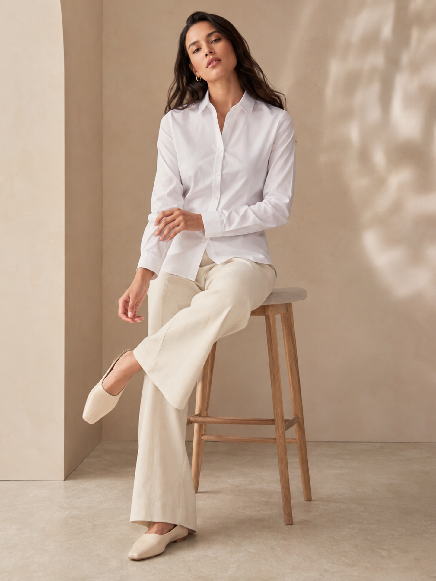White Regular Fit Long Sleeve Formal Shirt Women