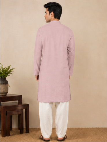 Men Solid Regular Straight Kurta with Bottom, Lavender