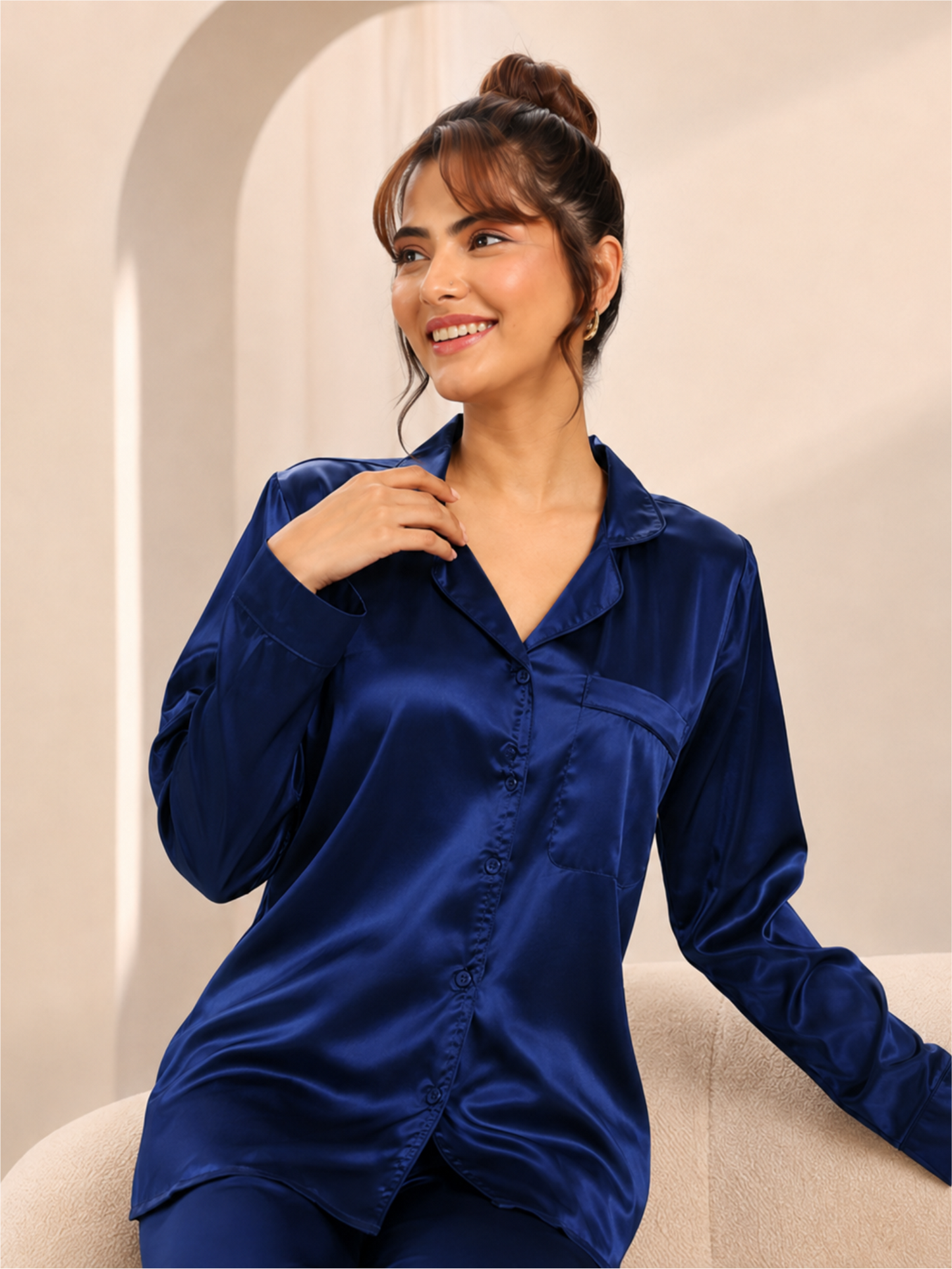 Stylish Satin Night Suit with Full Sleeve Top & Pyjama