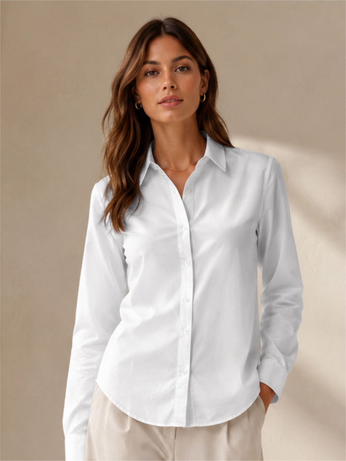White Regular Fit Long Sleeve Formal Shirt Women