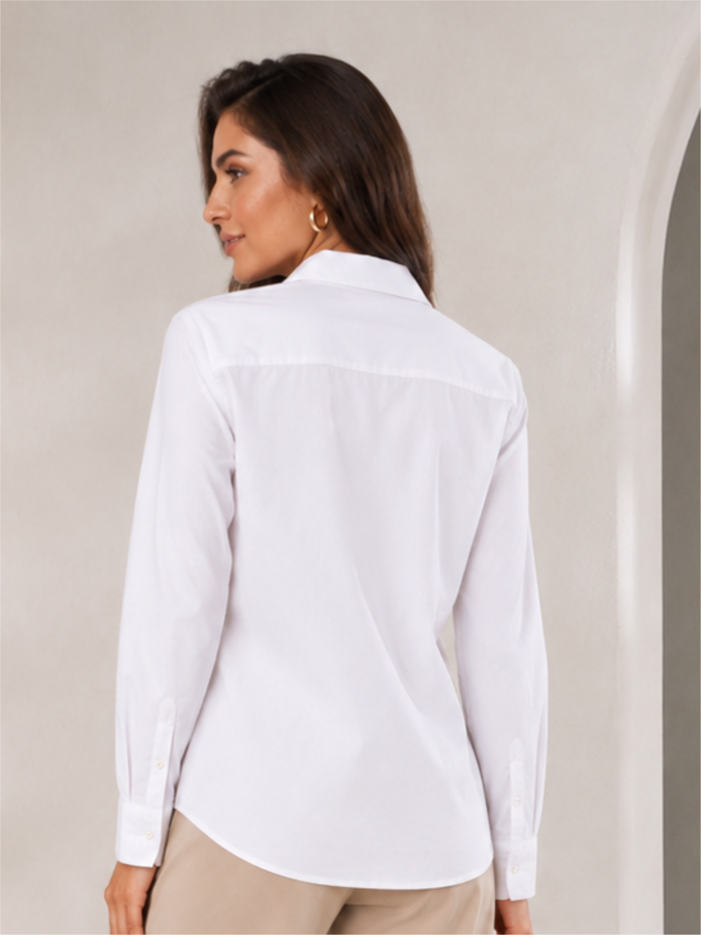 White Regular Fit Long Sleeve Formal Shirt Women