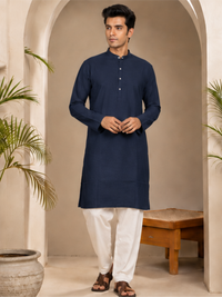 Men Solid Regular Straight Kurta with Bottom, Blue
