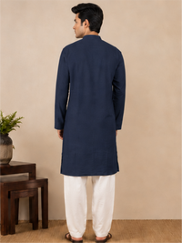 Men Solid Regular Straight Kurta with Bottom, Blue