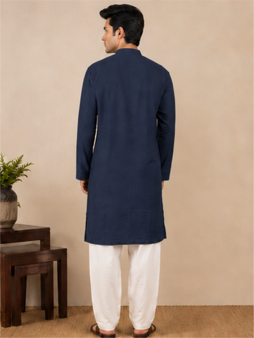 Men Solid Regular Straight Kurta with Bottom, Blue