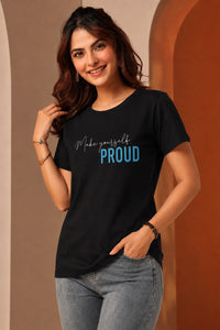 Women's Black Printed Round Neck Cotton Graphic T-Shirt