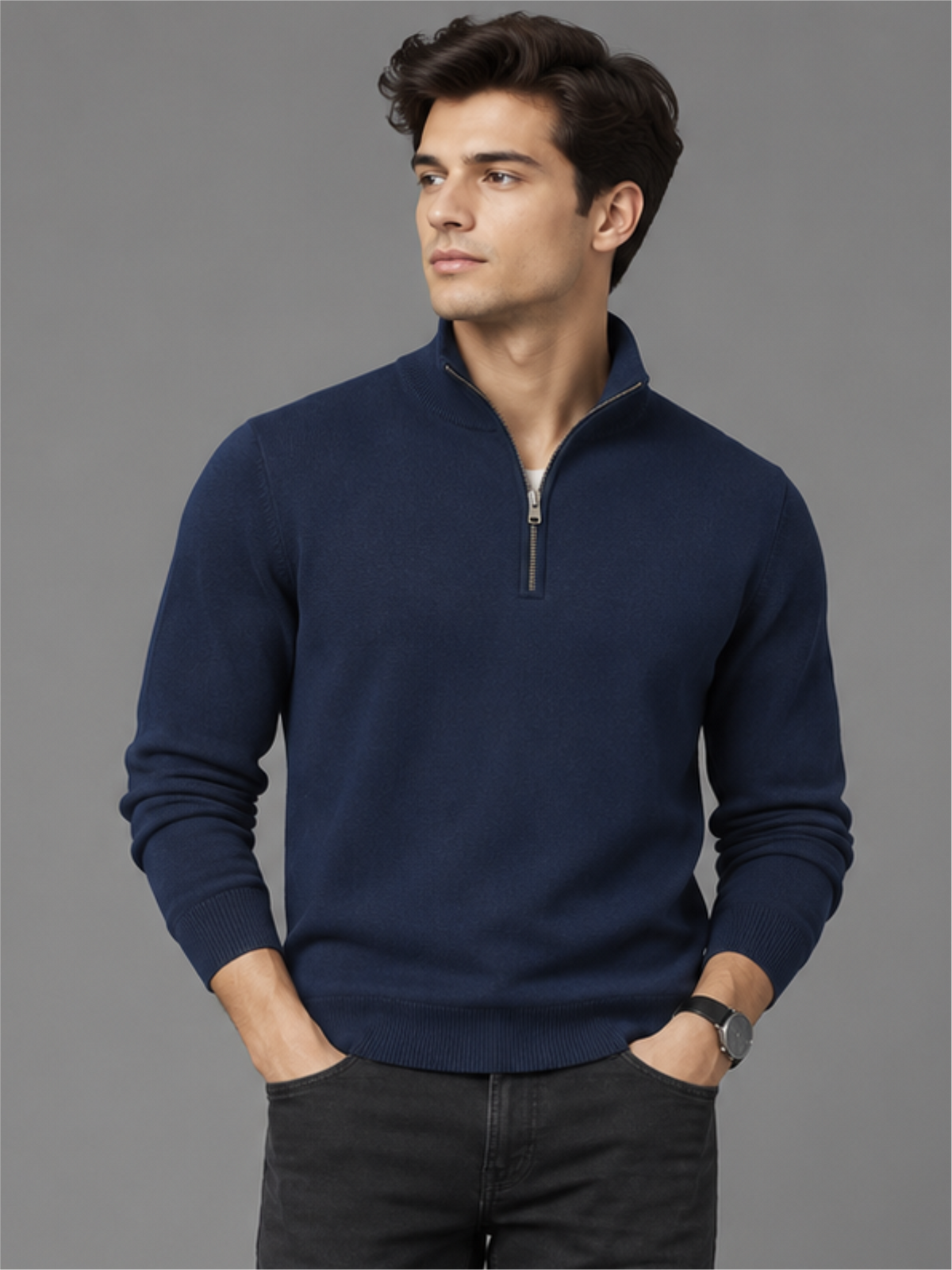 Smart Quarter-Zip Modern Winter Knit Pullover