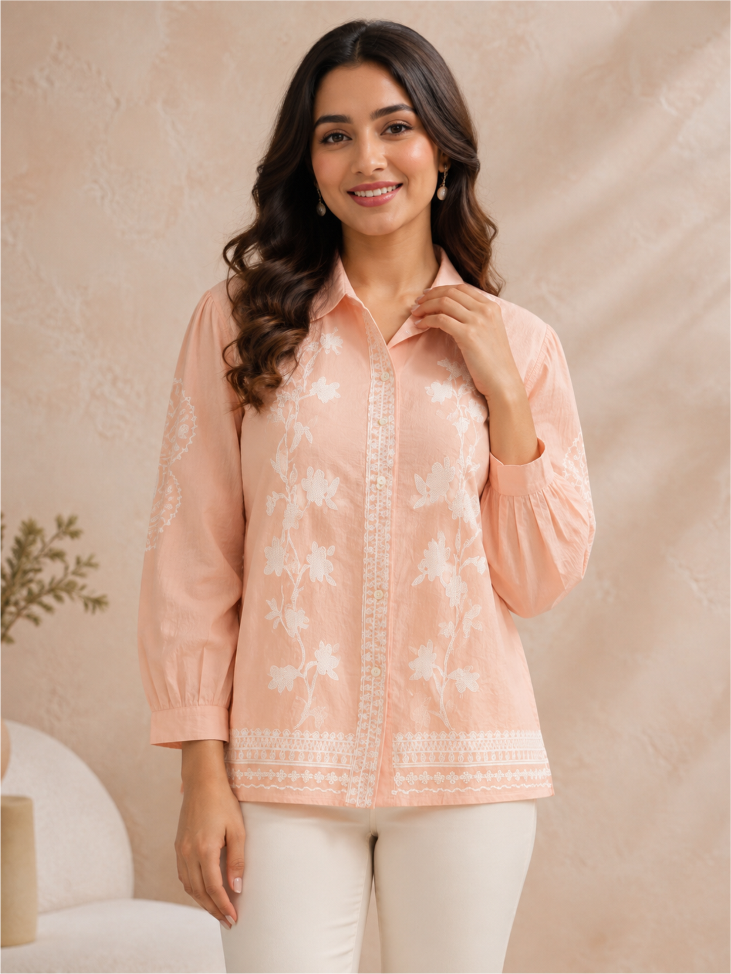 Elegant Peach Embroidered Women’s Top