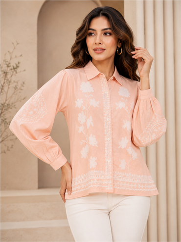 Elegant Peach Embroidered Women’s Top