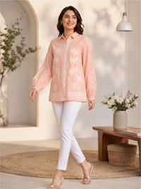 Elegant Peach Embroidered Women’s Top